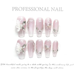 Jade butterfly floating shadow pure hand - worn nail high - end phototherapy temperament whitening nail art removable finished fake nail sticker - Nimall