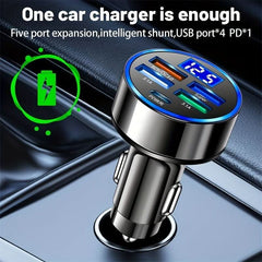 KAXOE PD + QC 3.0 Fast Charging Car Phone Charger Adapter 4 Ports Usb Car Charger Type C PD Quick Charge 3.0 Car Charger - Nimall