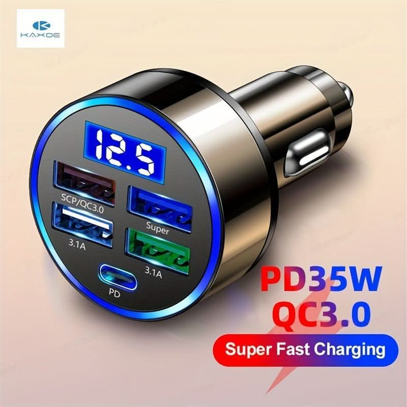 KAXOE PD + QC 3.0 Fast Charging Car Phone Charger Adapter 4 Ports Usb Car Charger Type C PD Quick Charge 3.0 Car Charger - Nimall