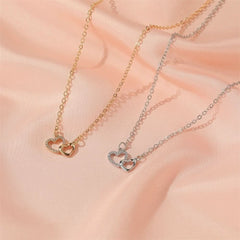 Korean version of simple and versatile love necklace, temperament double peach heart pendant collarbone chain - Nimall