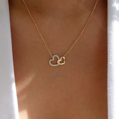 Korean version of simple and versatile love necklace, temperament double peach heart pendant collarbone chain - Nimall