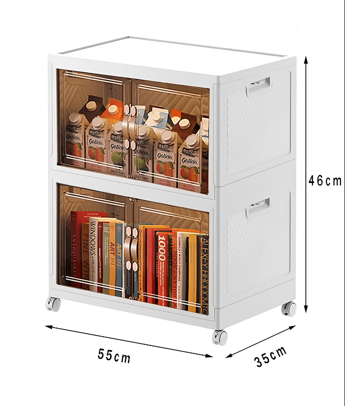 【KSA STOCK】Foldable plastic storage box with wheels and doors and two shelves, medium size 66*55cm AL140 - Nimall