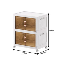 【KSA STOCK】Foldable plastic storage box with wheels and doors and two shelves, medium size 66*55cm AL140 - Nimall