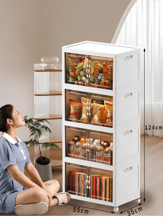 【KSA STOCK】Foldable plastic storage box with wheels and doors, four shelves, medium size, 124*55 cm (product code ) AL159 - Nimall