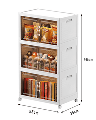 【KSA STOCK】Foldable plastic storage box with wheels and doors, three shelves, medium size, 95*55cm AL157 - Nimall