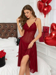 Lace Trim Sheer Lingerie Nightdress Sleepwear Womens Lingerie - Nimall