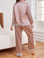 Ladies Silk Pajamas With Lace Trim Womens Lingerie - Nimall