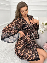 Leopard Print Lace Tied Robe Womens Lingerie - Nimall