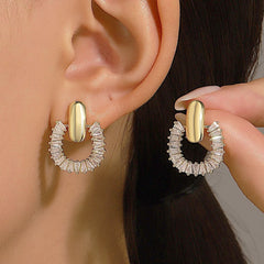 Light luxury full zirconium circle earrings temperament super flash geometric stud earrings - Nimall