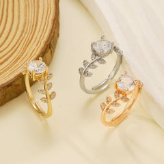 Light luxury high - end leaf ring women's engagement party sugar cube ring - Nimall