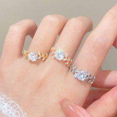 Light luxury high - end leaf ring women's engagement party sugar cube ring - Nimall