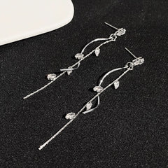 Light luxury long zircon fringed earrings femininity rotating twisted stud earrings - Nimall