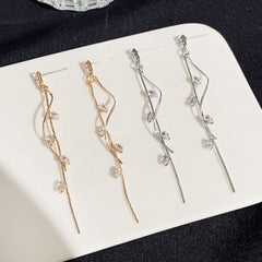 Light luxury long zircon fringed earrings femininity rotating twisted stud earrings - Nimall