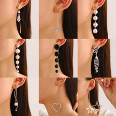 Long fringed pearl earrings for women - Nimall