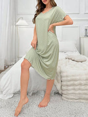 Long Nightgown with Round Neck Clover Hem Womens Lingerie - Nimall