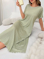 Long Nightgown with Round Neck Clover Hem Womens Lingerie - Nimall