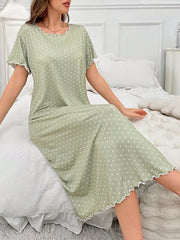 Long Nightgown with Round Neck Clover Hem Womens Lingerie - Nimall