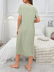 Long Nightgown with Round Neck Clover Hem Womens Lingerie - Nimall