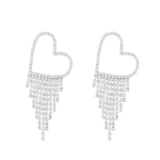 Long rhinestone fringed earrings women's full diamond butterfly love studs - Nimall