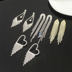 Long rhinestone fringed earrings women's full diamond butterfly love studs - Nimall