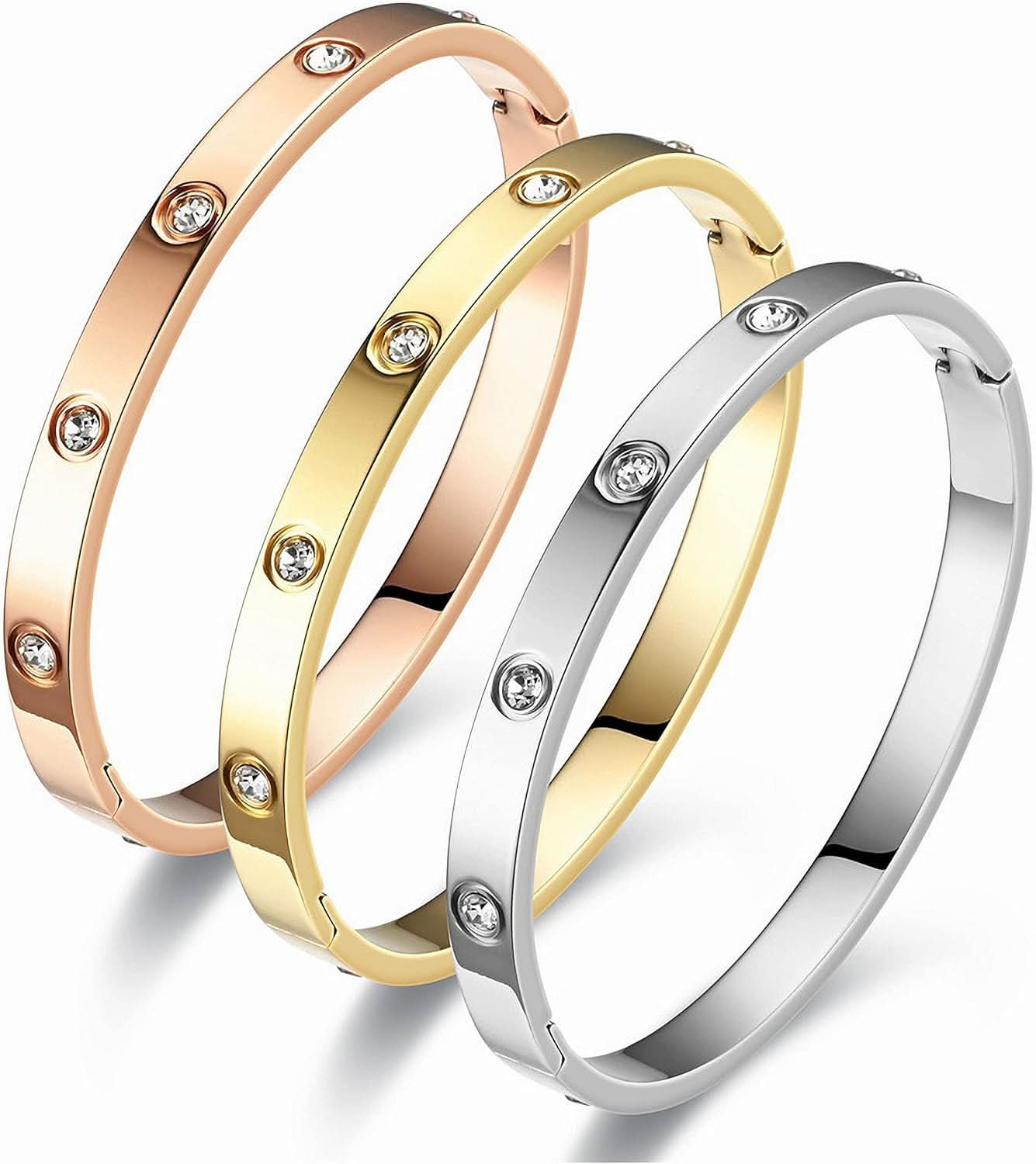 Love Bracelets Stainless Steel Bracelet Cubic Zircon Filled Gold AL090 - Nimall