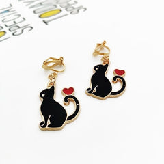 Love heart cat earrings women's heart earrings - Nimall