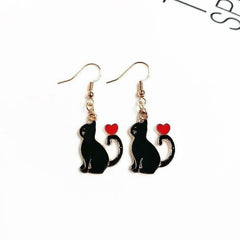 Love heart cat earrings women's heart earrings - Nimall