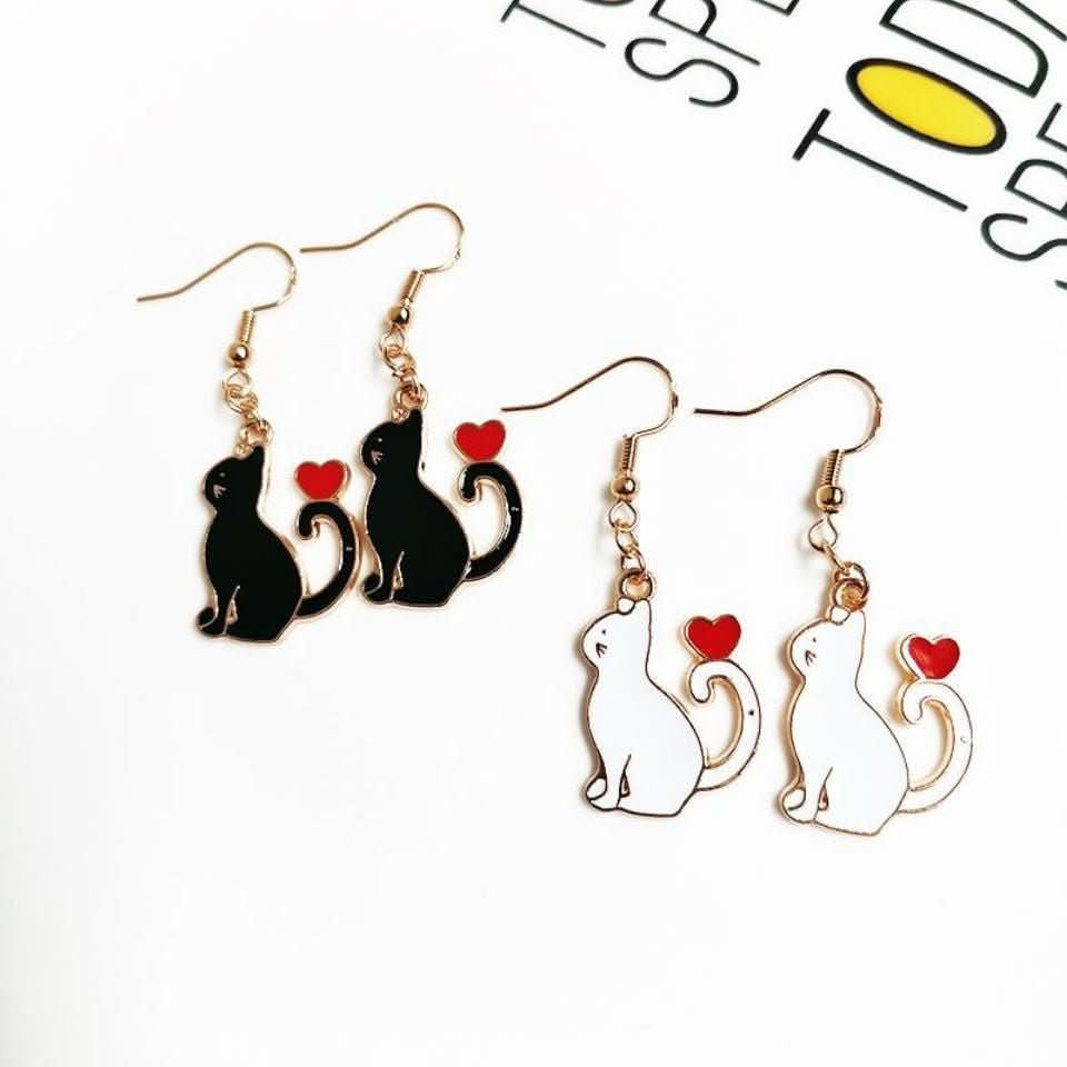 Love heart cat earrings women's heart earrings - Nimall