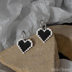 Love Heart Pixel Cold Color Earrings Earrings Ear Clips - Nimall