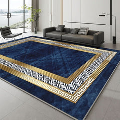 Luxury Soft Carpet Blue And Golden Striped Design - Nimall