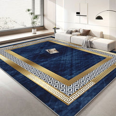 Luxury Soft Carpet Blue And Golden Striped Design - Nimall