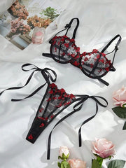 Luxury Women's Sheer Floral Lace Bra Set with Side Tie Thong Womens Lingerie - Nimall