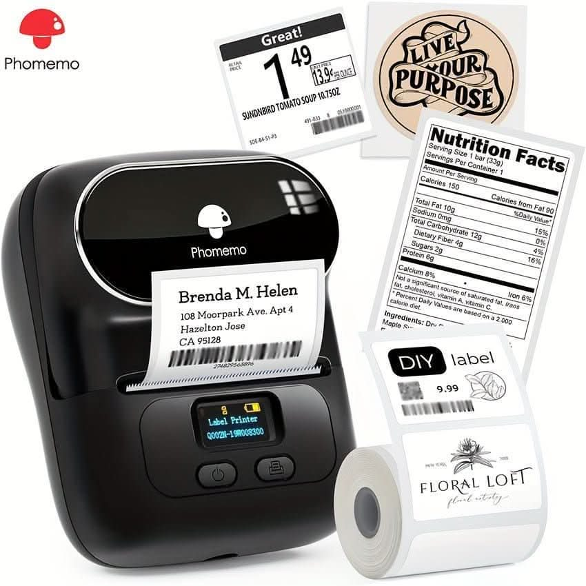 M110 Thermal Label Makers - Portable Wireless Thermal Label Maker Printer For Barcode, Clothing, Jewelry, Retail, Mailing, Compatible With Android, IOS, With 1 Roll 40×30mm Label - Nimall