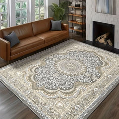 Machine Washable Vintage Persian Area Rug - Polyester Blend Striped Flat Woven Carpet - Nimall