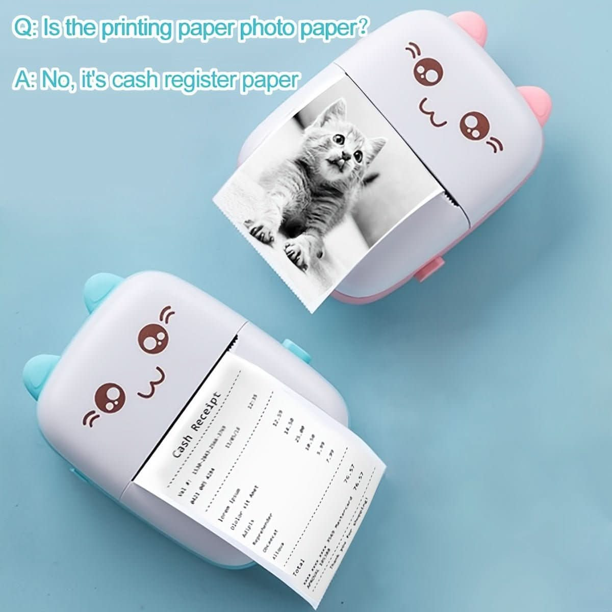 Mini Photo Printer, Thermal Label Printer with Usb Recharge Portable Wireless Photo Printer with 1 Roll of Thermal paper for Android iOS - Nimall