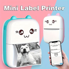 Mini Photo Printer, Thermal Label Printer with Usb Recharge Portable Wireless Photo Printer with 1 Roll of Thermal paper for Android iOS - Nimall