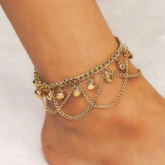 Multi - layer bell pendant anklet female creative design fringed anklet beach foot jewelry - Nimall