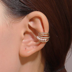 Multi - layer copper diamond ear clips without ear piercings, personalized temperament pearl ear bone clips - Nimall