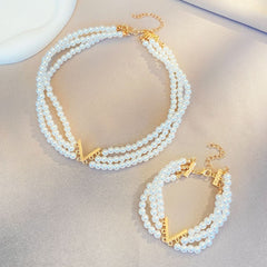 Multi - layer pearl jewelry set women's ins wind V - collar bracelet set - Nimall