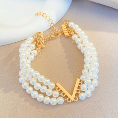 Multi - layer pearl jewelry set women's ins wind V - collar bracelet set - Nimall