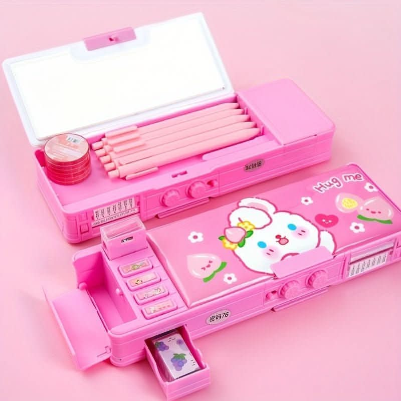 Multifunctional Stationery Box Smart Girl Password Lock Pencil Box Girl Double Layer Pencil Bag - Nimall