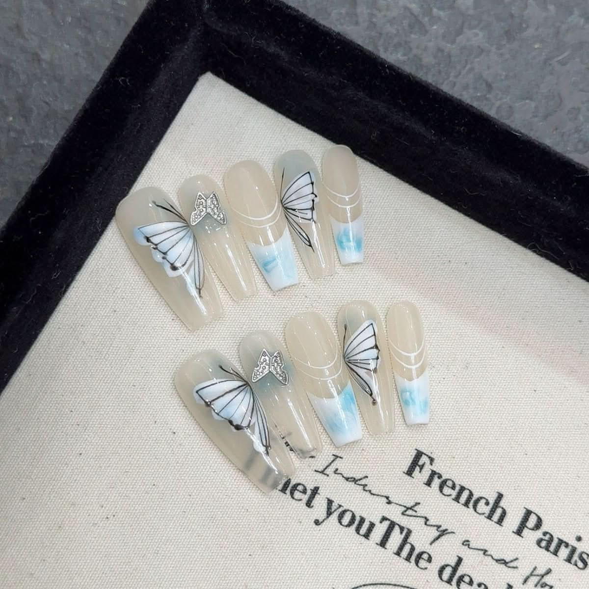 Nail patch pure hand - worn nail hand - painted watercolor smudge butterfly new Chinese white versatile removable - Nimall