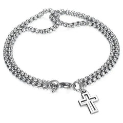 New Cross Hollow Double Chain Cross Titanium Steel Men's Bracelet Double Layer Personality Bracelet - Nimall