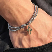 New Cross Hollow Double Chain Cross Titanium Steel Men's Bracelet Double Layer Personality Bracelet - Nimall