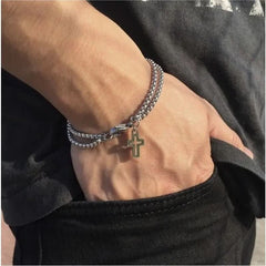 New Cross Hollow Double Chain Cross Titanium Steel Men's Bracelet Double Layer Personality Bracelet - Nimall