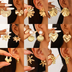 New geometric square love star stud earrings - Nimall