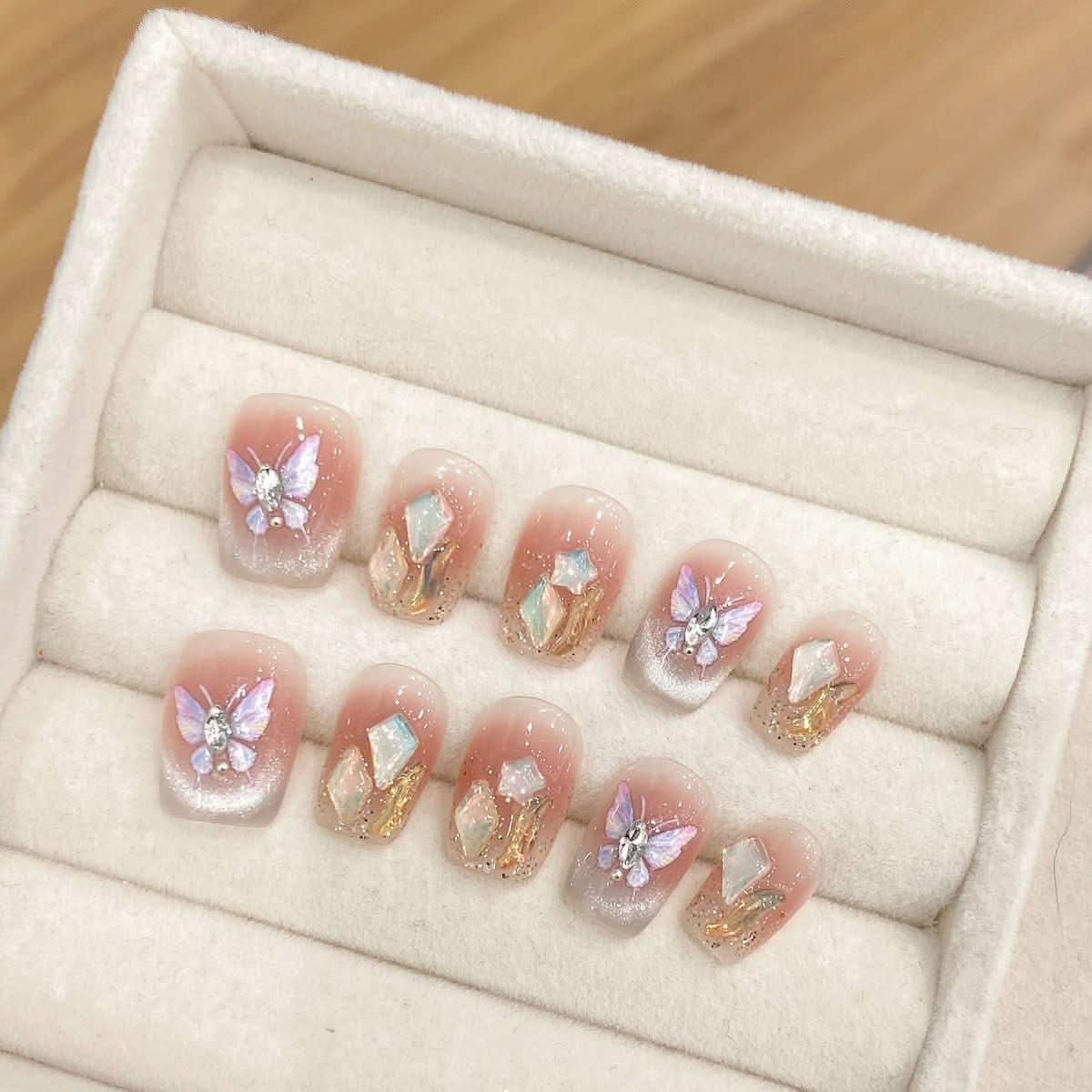 New Shangchun Mountain temperament nude cat eye handmade wearing armor super white gentle removable nail sticker - Nimall