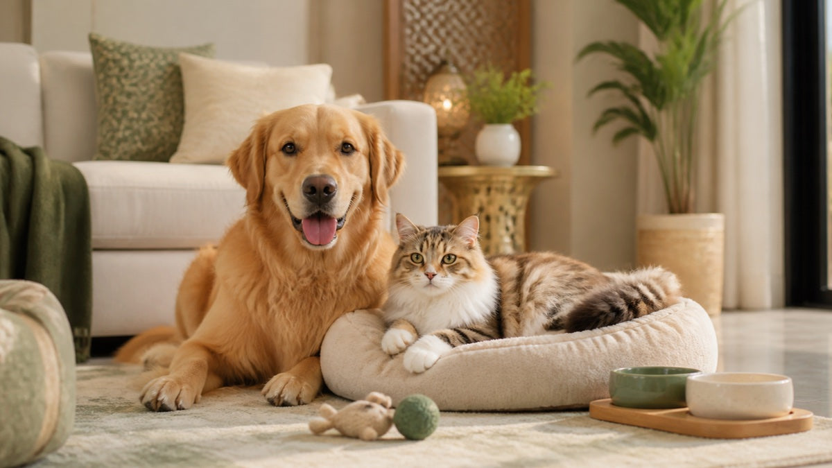 Dog and cat in a warm home