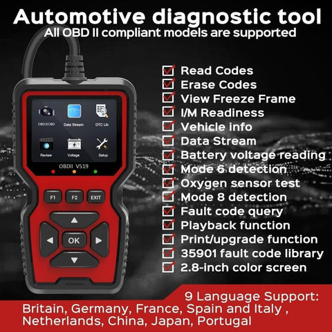 OBD2 Scanner Live Data Professional Mechanic OBDII Diagnostic Code Reader Tool For Check Engine Light - Nimall