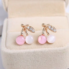 Opal Cherry Earrings, Sweet Diamond Fruit Ear Ornament - Nimall